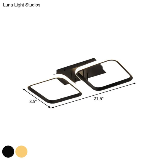 21.5/31/41 L Square Semi Flush Acrylic Lamp Black/Gold Led Ceiling Mount Warm/White Light