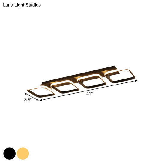 21.5’/31’/41’ L Square Semi Flush Acrylic Lamp Black/Gold Led Ceiling Mount Warm/White Light