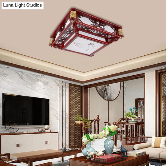21.5’/39’ Led Rectangle Flush Mount Traditional Dark Red Wood Light Fixture For Living Room