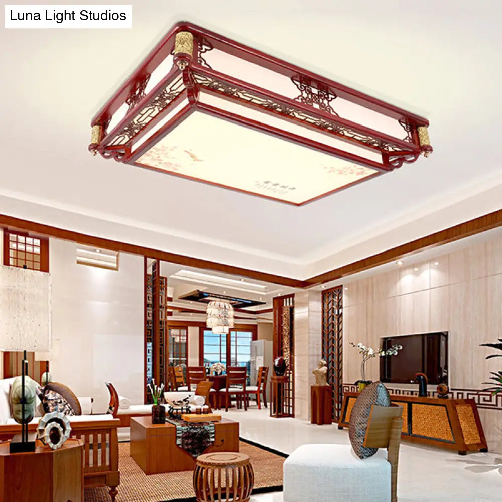21.5’/39’ Led Rectangle Flush Mount Traditional Dark Red Wood Light Fixture For Living Room