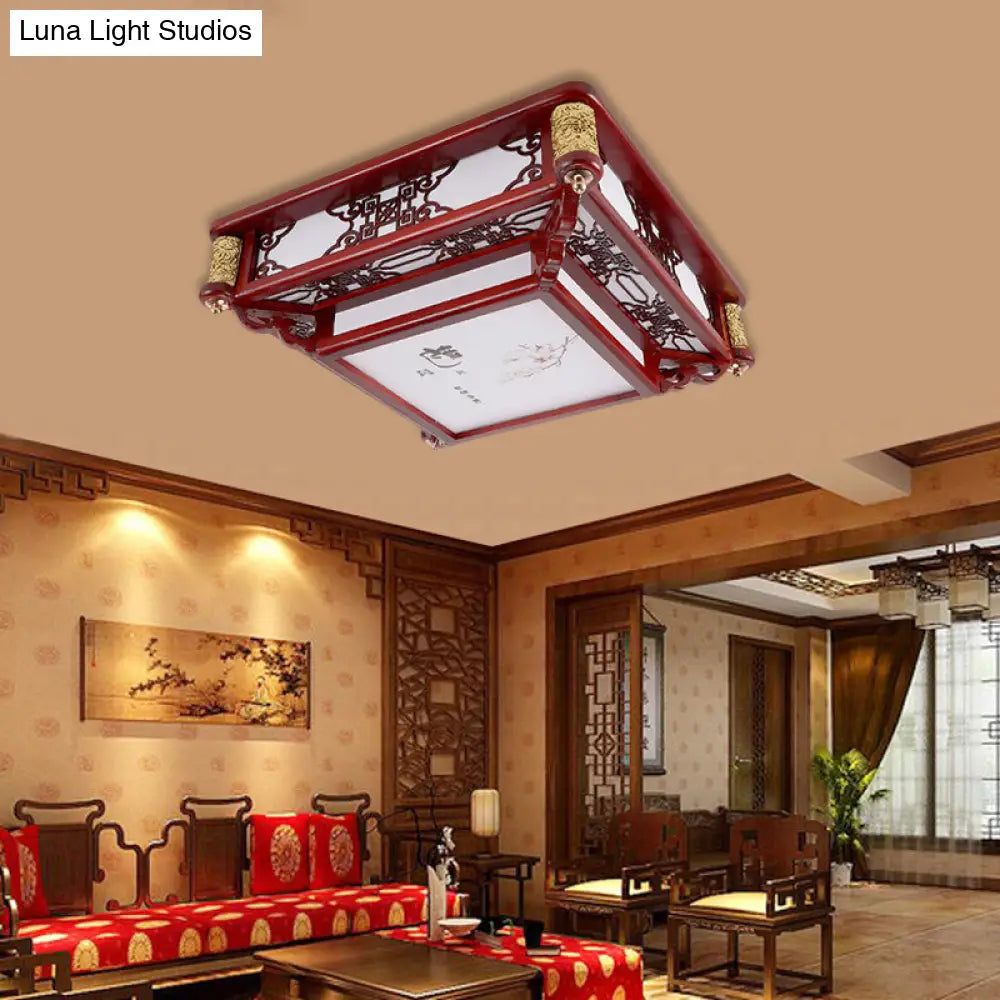 21.5/39 Led Rectangle Flush Mount Traditional Dark Red Wood Light Fixture For Living Room Crimson /