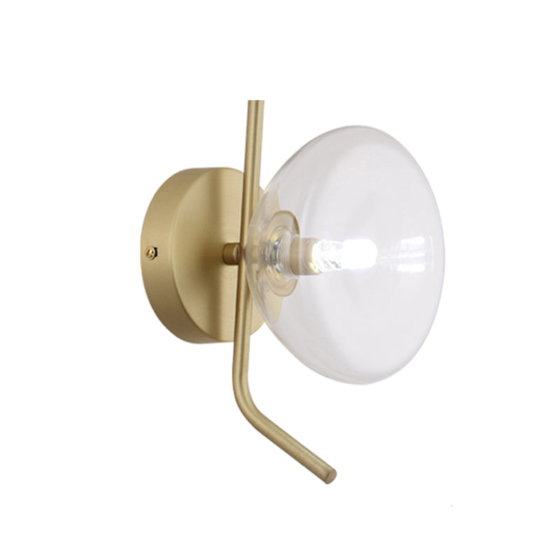 Modern Glass Dome Wall Sconce With Gold Arm And 1 Light
