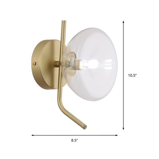 Modern Glass Dome Wall Sconce With Gold Arm And 1 Light