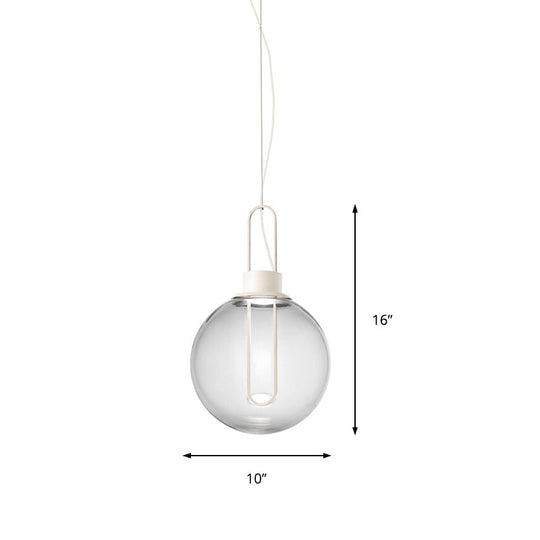 Contemporary Clear Glass Sphere Pendant Lighting - 1 Light White/Black Hanging Lamp Fixture for Restaurants