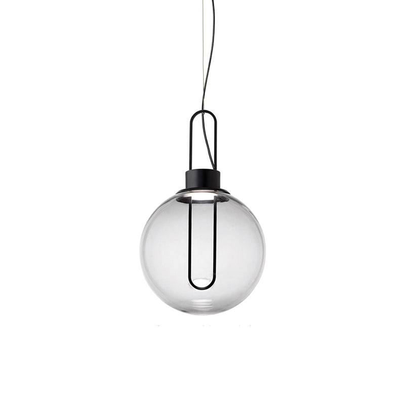 Contemporary Clear Glass Sphere Pendant Light - Elegant 1-Light White/Black Hanging Lamp For