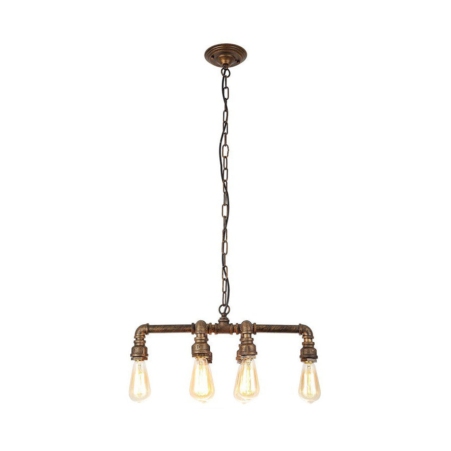 Industrial Armed Pendant Lighting in Black/Bronze Finish - 6 Lights Metal Chandelier with Chain & Pipe Design for Dining Room