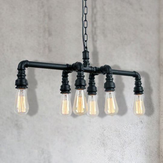 Industrial Armed Pendant Lighting in Black/Bronze Finish - 6 Lights Metal Chandelier with Chain & Pipe Design for Dining Room