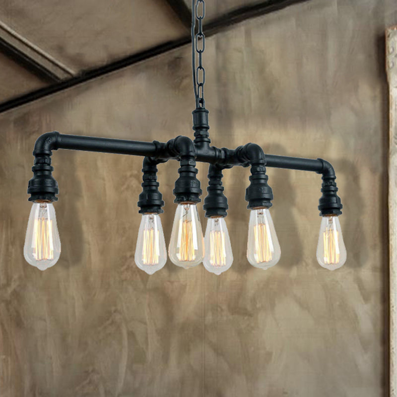 Industrial Armed Pendant Lighting in Black/Bronze Finish - 6 Lights Metal Chandelier with Chain & Pipe Design for Dining Room