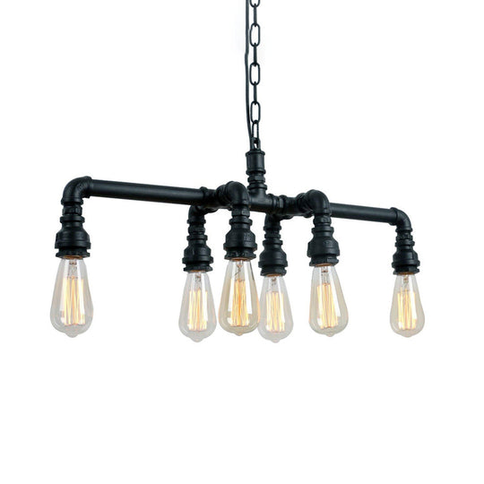 Industrial Armed Pendant Lighting in Black/Bronze Finish - 6 Lights Metal Chandelier with Chain & Pipe Design for Dining Room