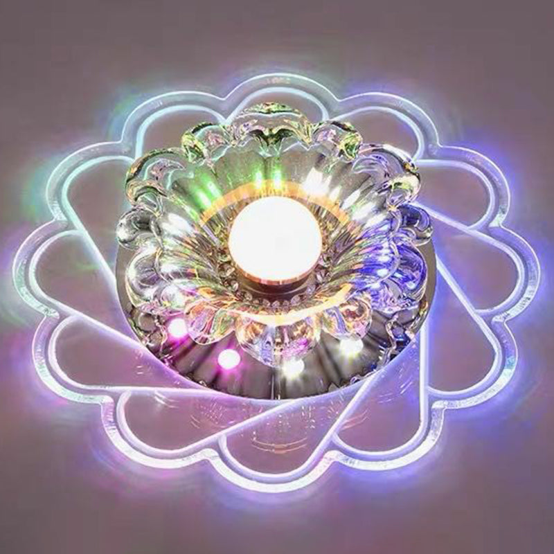Minimalist Clear Led Flower Crystal Flush Mount Fixture / 9W Multi Color