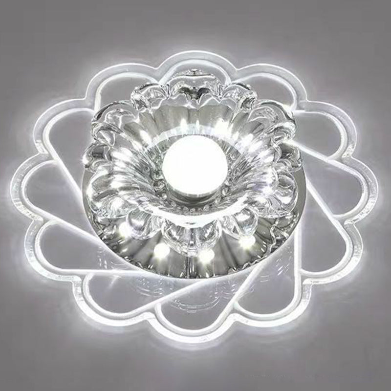 Minimalist Clear Led Flower Crystal Flush Mount Fixture / 11W White