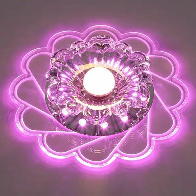 Minimalist Clear Led Flower Crystal Flush Mount Fixture / 11W Purple