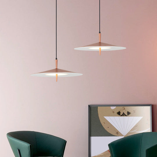 Contemporary Rose Gold Slim Led Pendant Light With Acrylic Shade And White Glow