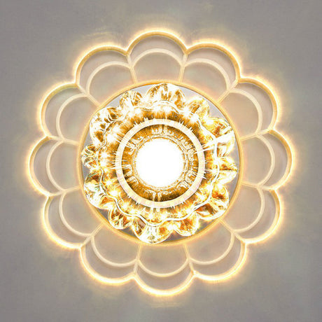 Clear Crystal Hallway Led Flush Ceiling Light – Modern Blossom Shape For A Stylish Look / 9W Warm
