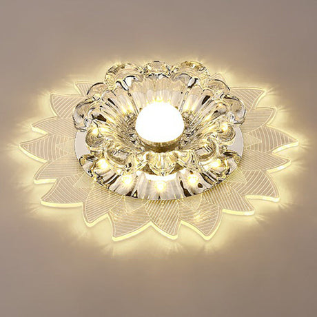 Contemporary Led Crystal Flush Mount Ceiling Light With Blossom Design For Hallways - Clear