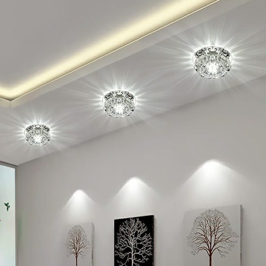 Clear Crystal Flower Led Flush Mount Light For Hallway Ceiling / 3W White