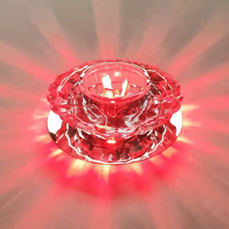 Clear Crystal Flower Led Flush Mount Light For Hallway Ceiling / 3W Red