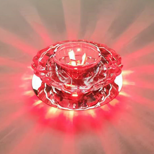 Clear Crystal Flower Led Flush Mount Light For Hallway Ceiling / 3W Red