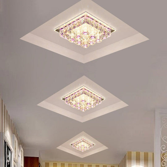 Modern Led Flush Mount Ceiling Light For Hallway In Crystal Square Shape