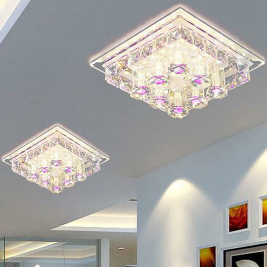 Modern Led Flush Mount Ceiling Light For Hallway In Crystal Square Shape Purple / Neutral (3500 -