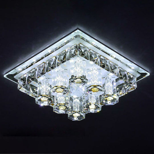 Modern Led Flush Mount Ceiling Light For Hallway In Crystal Square Shape Coffee / White