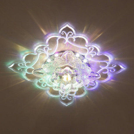 Contemporary Square Led Flush Mount Ceiling Light With Crystal Clear Design For Entryways