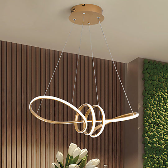 Modernist LED Pendant Chandelier in White/Warm/Natural Light with Acrylic Shade and Gold Spiral Design