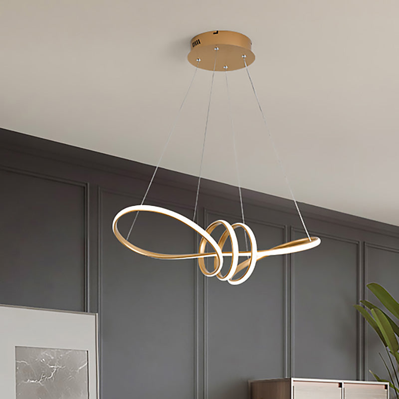 Modernist LED Pendant Chandelier in White/Warm/Natural Light with Acrylic Shade and Gold Spiral Design