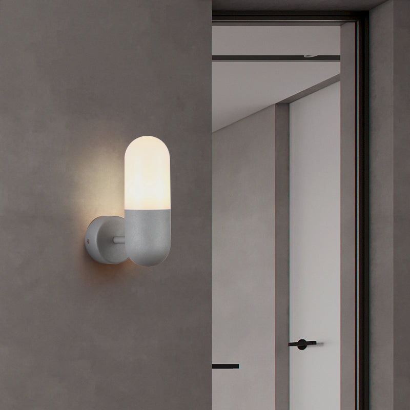 Postmodern Metal Wall Sconce Light: Capsule Design 1-Light Black/Gray/White Bedroom Décor Grey