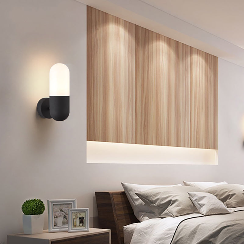 Postmodern Metal Wall Sconce Light: Capsule Design 1-Light Black/Gray/White Bedroom Décor Black