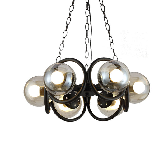 Industrial Black Ring Chandelier With Clear Glass 6-Light Hanging Lamp For Living Room Globe Shade