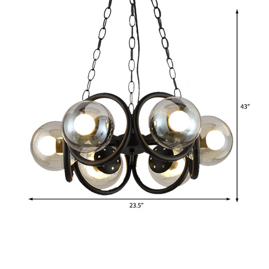 Industrial Black Ring Chandelier - Clear Glass 6-Light Hanging Lamp with Globe Shade for Living Room