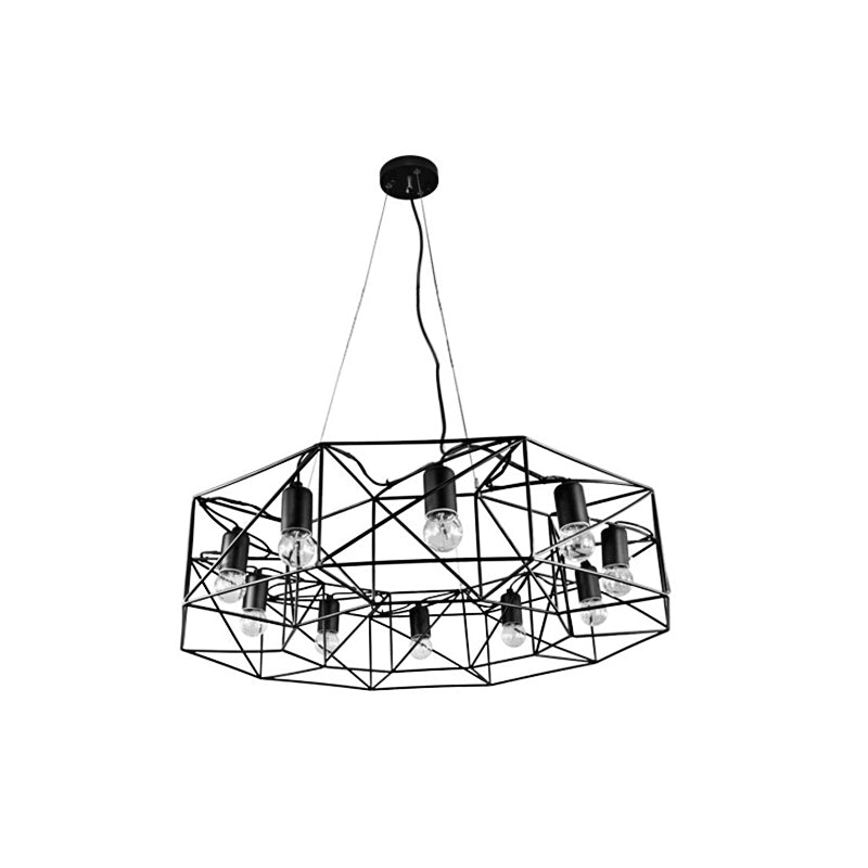 Modern Black Geometric Pendant Chandelier - Clear Glass, 10-Light Farmhouse Lighting for Living Room