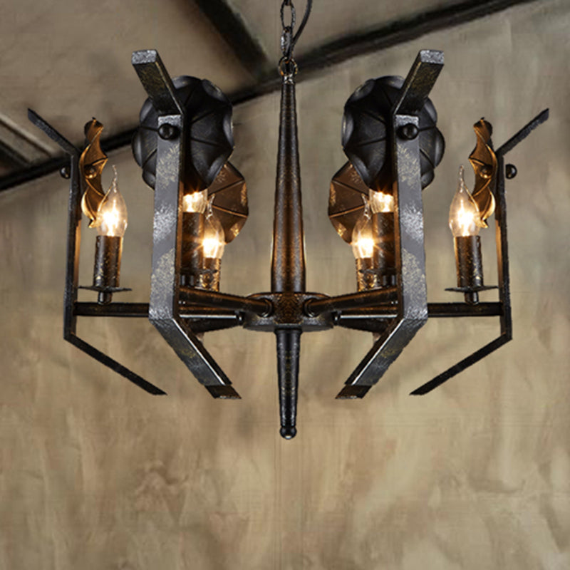 Antique Bronze 6-Light Metal Candle Chandelier: Industrial Dining Room Pendant Light