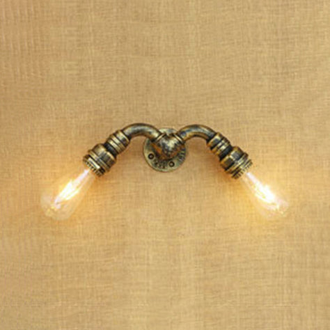 Industrial Water Pipe Wall Sconce Light With Wrought Iron - Bronze/Antique Brass Finish Antique