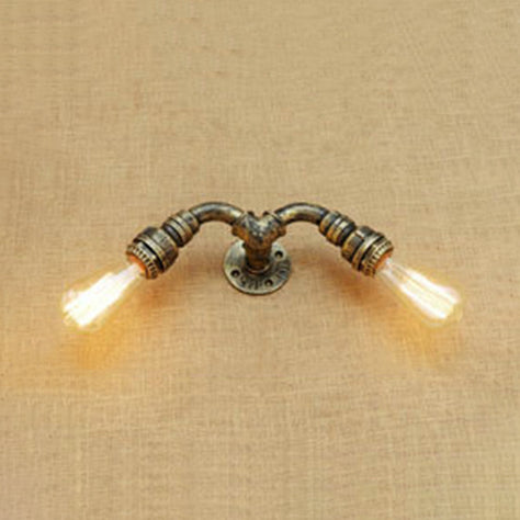Industrial Water Pipe Wall Sconce Light With Wrought Iron - Bronze/Antique Brass Finish