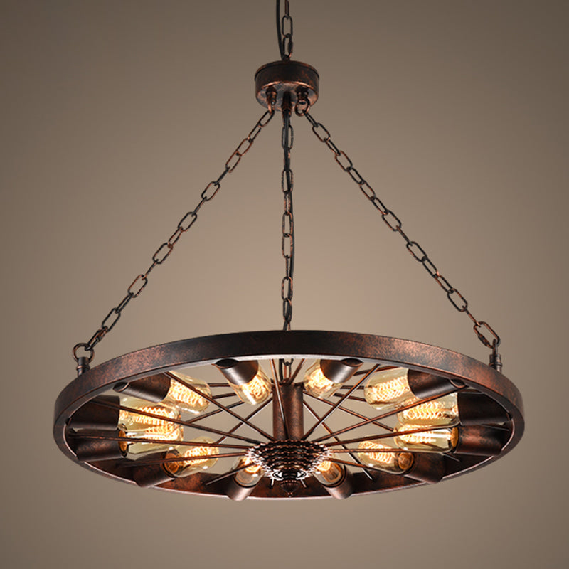 12-Light Metal Rust Pendant Lamp: Industrial Chandelier with Chain