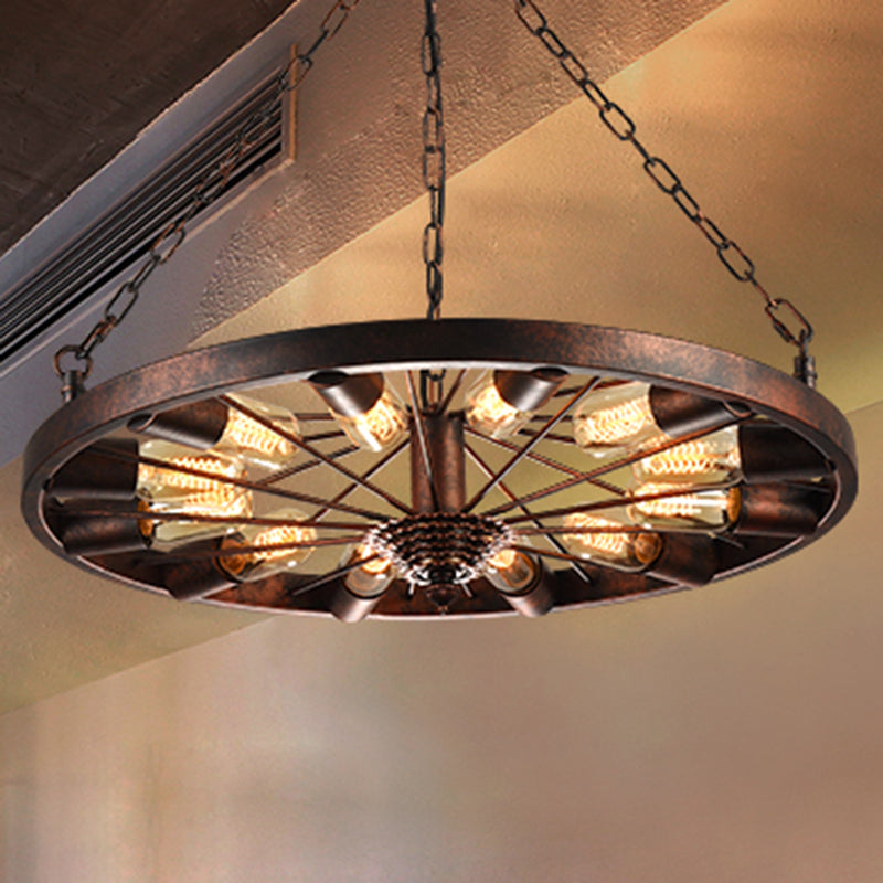 12-Light Metal Rust Pendant Lamp: Industrial Chandelier with Chain