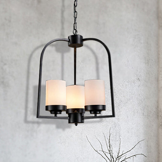 Modern Matte Black Industrial Chandelier with Opal Glass - 3 Light Dining Room Hanging Lamp