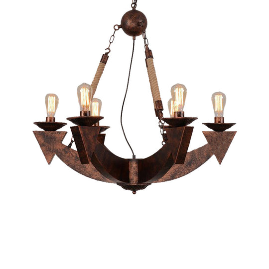Industrial Dining Room Chandelier Pendant Light - 6-Light Ceiling Lamp in Weathered Copper
