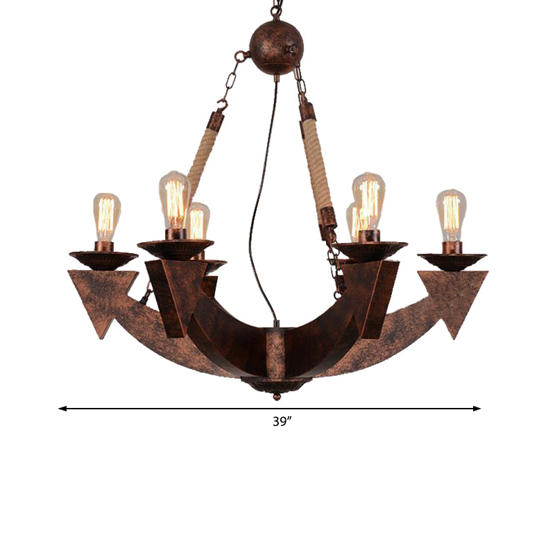 Industrial Metal 6-Light Ceiling Lamp In Weathered Copper With Exposed Bulbs For Dining Room