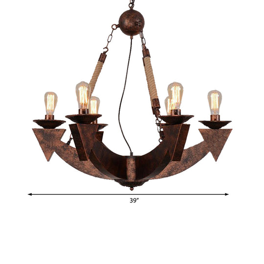 Industrial Metal 6-Light Ceiling Lamp In Weathered Copper With Exposed Bulbs For Dining Room