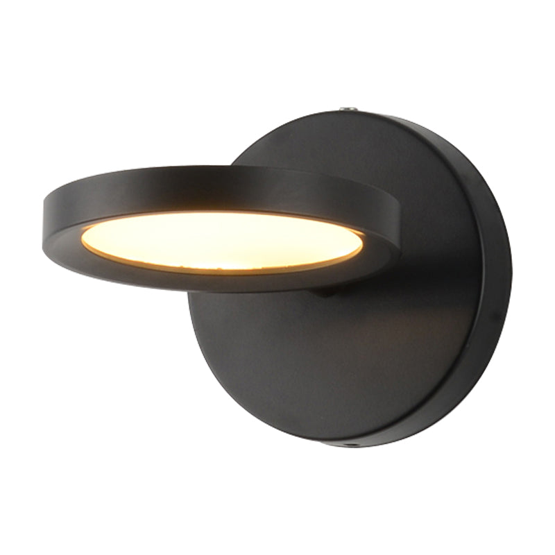 Modernist Led Wall Sconce Light In Black/Gold With Metal Shade - Round Mounted