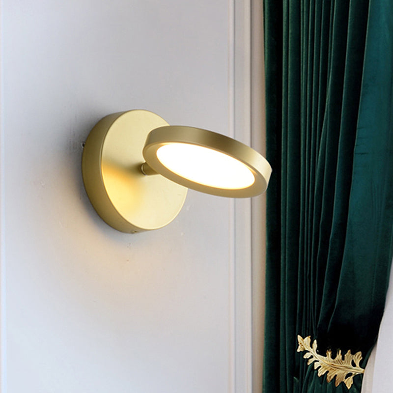 Modernist Led Wall Sconce Light In Black/Gold With Metal Shade - Round Mounted Gold