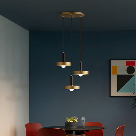 Modern Gold Pendant Light Fixture For Dining Room With Metallic Lid Shape