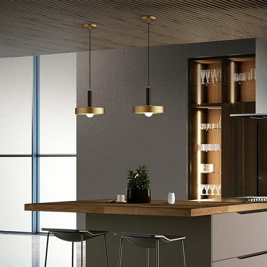 Modern Gold Pendant Light Fixture For Dining Room With Metallic Lid Shape 1 /