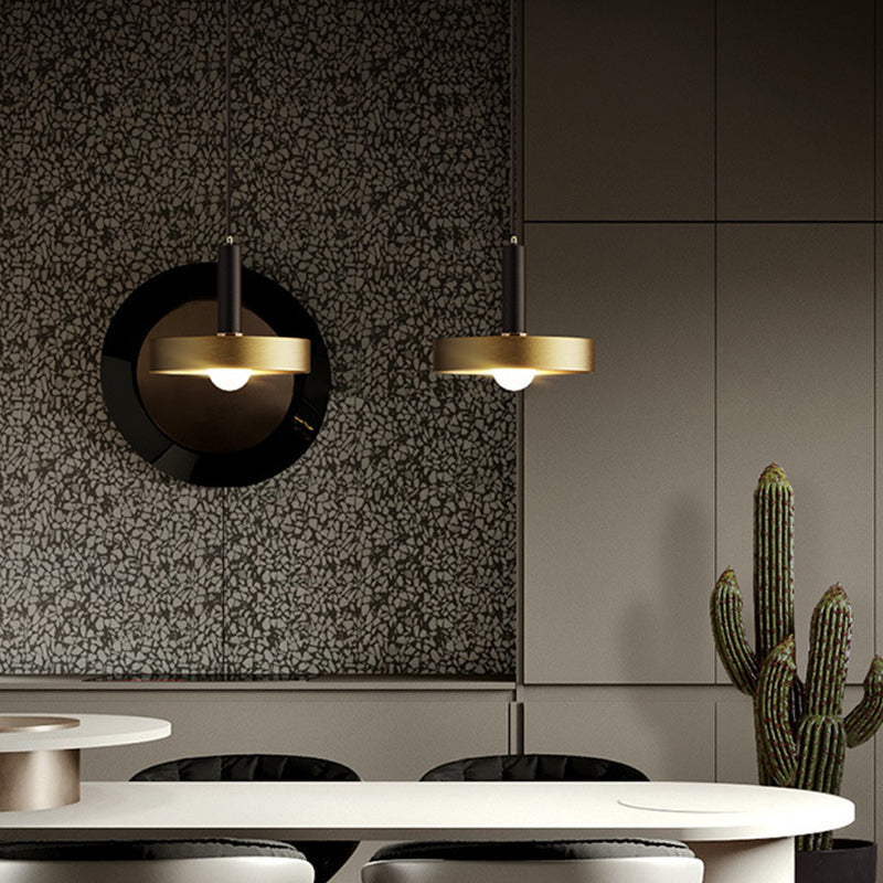 Modern Gold Pendant Light Fixture For Dining Room With Metallic Lid Shape