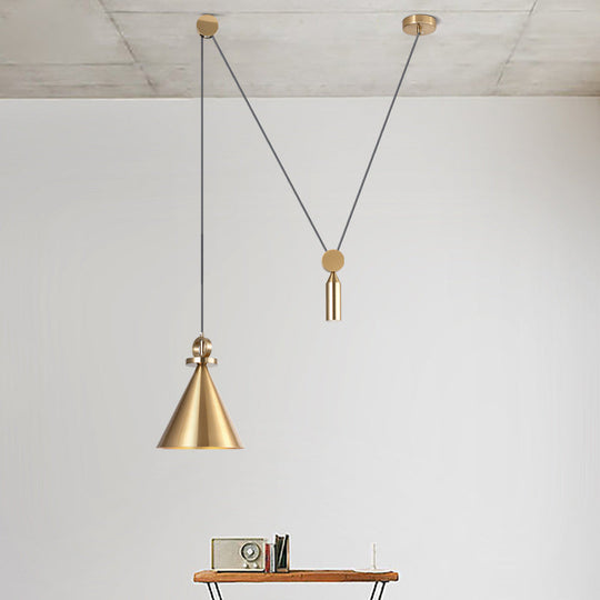 Postmodern Conical Metal Ceiling Light: Stylish Single-Bulb Gold Pendant For Living Room