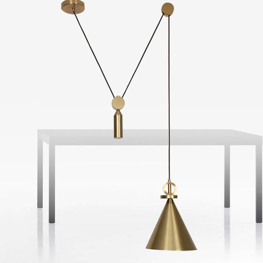 Postmodern Conical Metal Ceiling Light: Stylish Single-Bulb Gold Pendant For Living Room