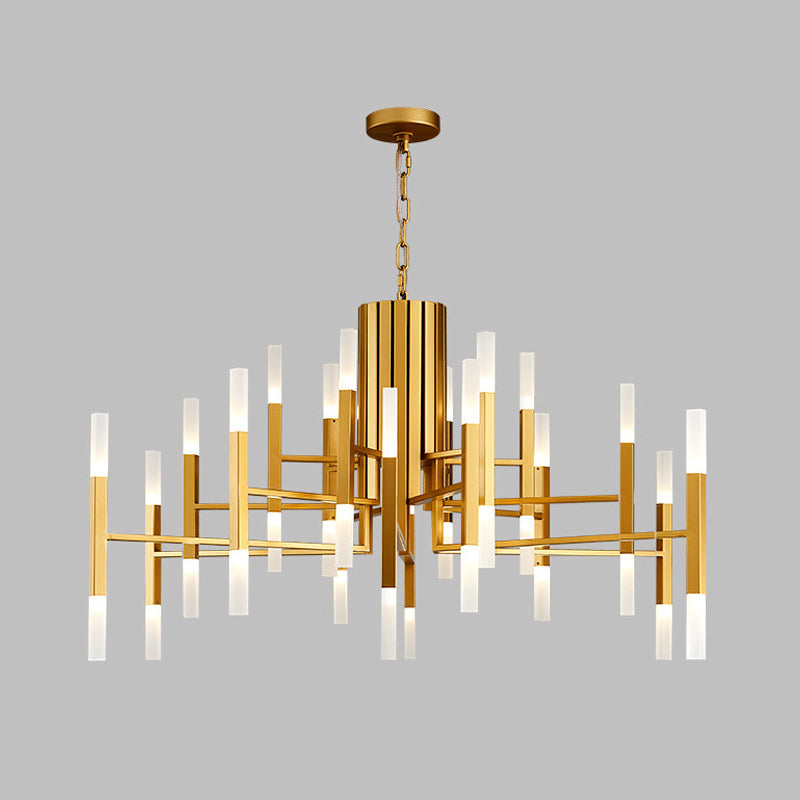 Postmodern Led Chandelier Pendant Light - Tiered Design Metallic Finish 36 Bulb Hanging For Living